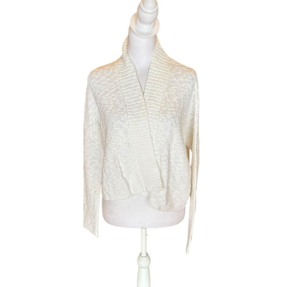 Eileen Fisher White Organic Cotton Short Boxy Cardigan Womens Size XS